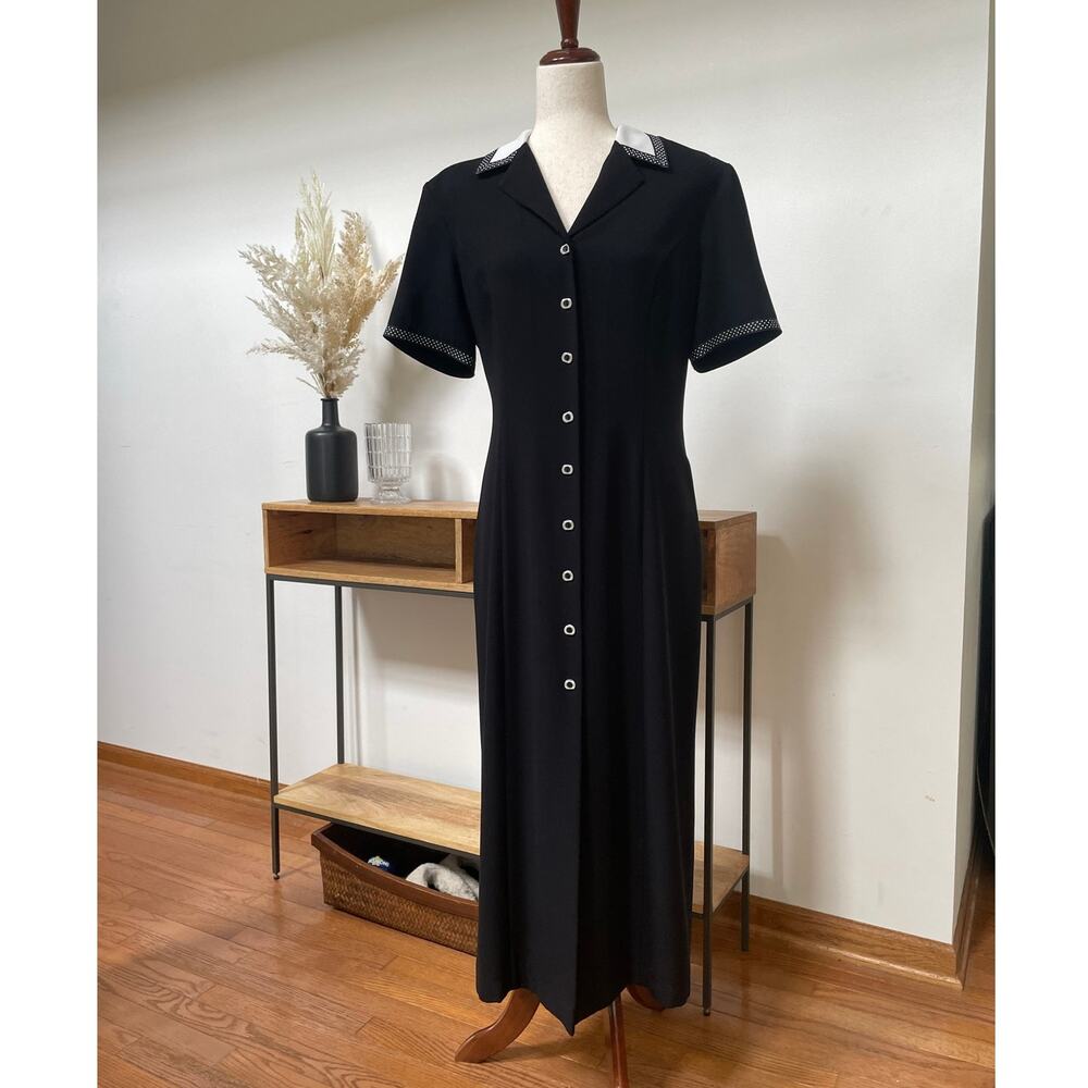 Vintage Studio I Button-Front Shirt Dress 12 Black White Secretary Academia Prep